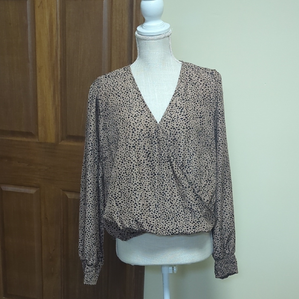 Chic Tan Polka Dot Blouse for Women  NWT